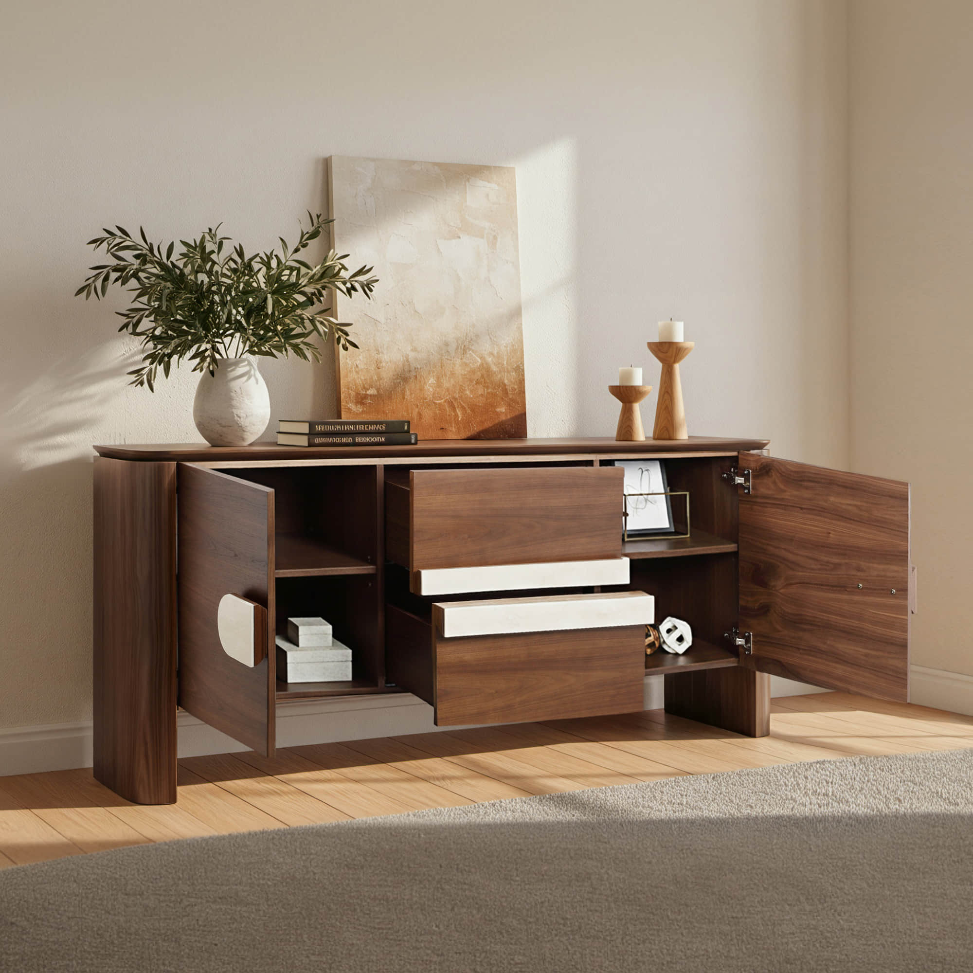 71" Otis Modern Natural Walnut Sideboard Buffet with Doors