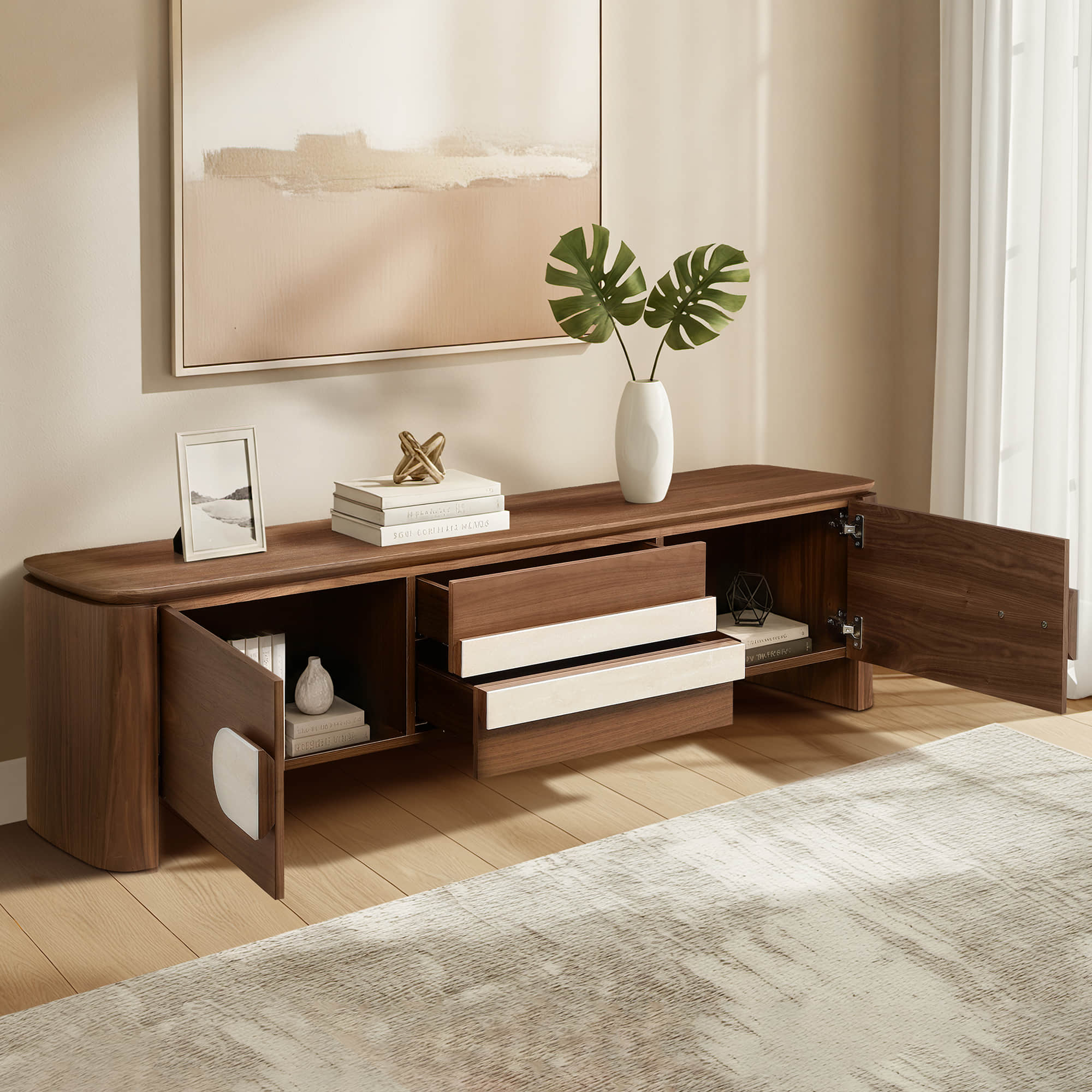 71" Otis Modern Wood Stylish Handles TV Stand