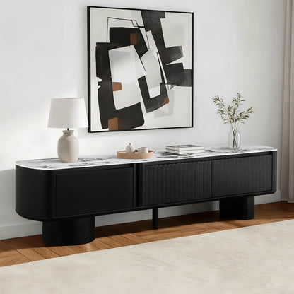 71" Rex Curved Wooden Pull-Out Drawer TV Stand