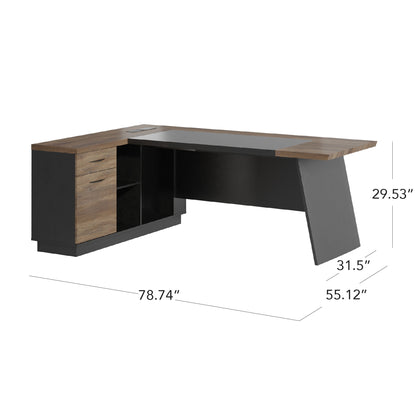78" Larry L-Shaped Desk Table with File Storage Cabinets