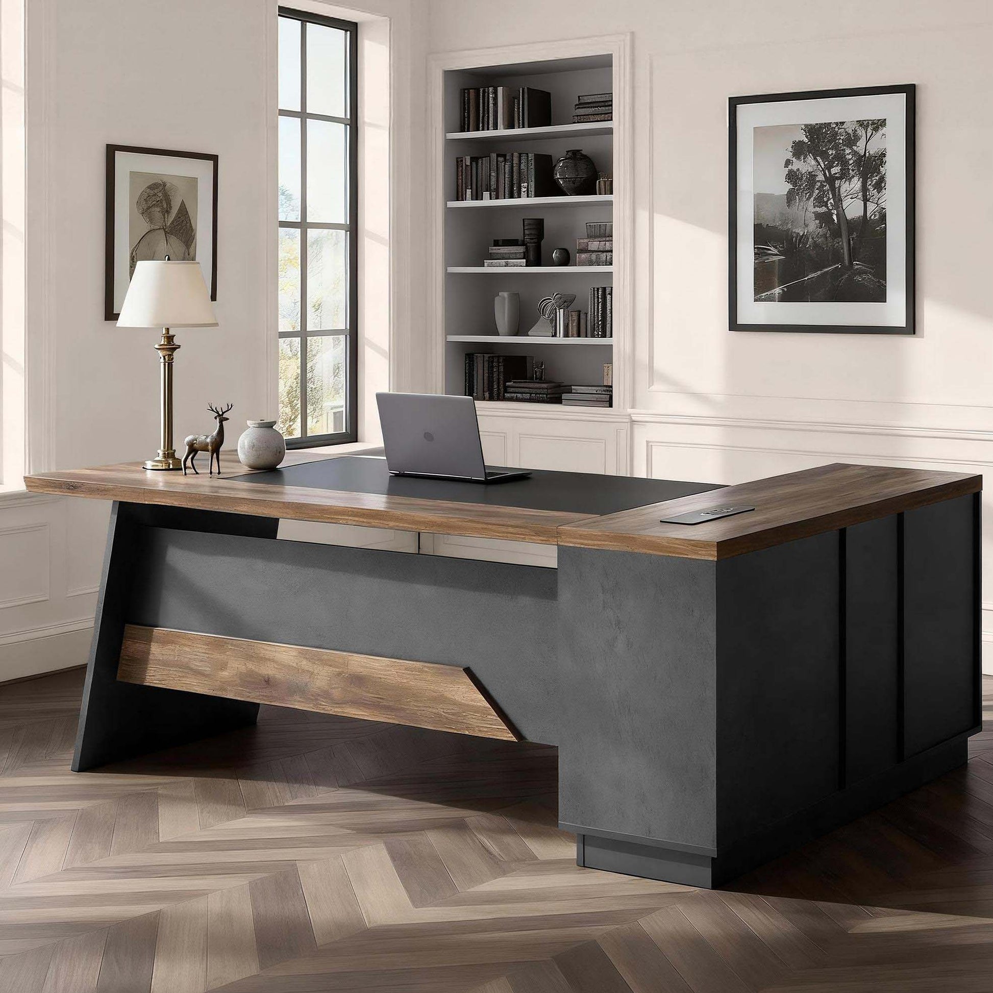 78" Larry L-Shaped Desk with File Storage Cabinets - CHITA Living