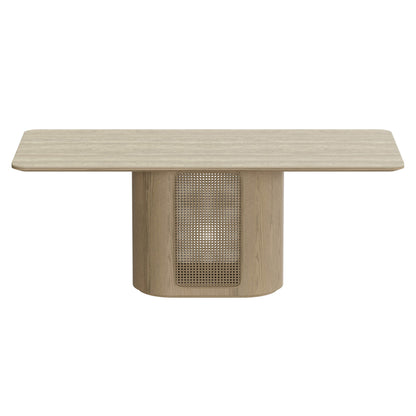 78" Renee Scandinavian Travertine Rattan Dining Table