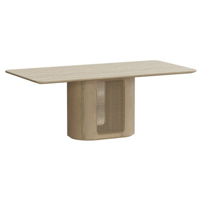 78" Renee Scandinavian Travertine Rattan Dining Table