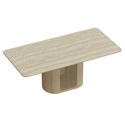 78" Renee Scandinavian Travertine Rattan Dining Table