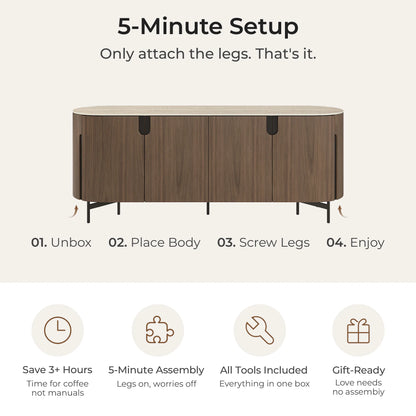 79" Blake 4-Door Travertine Top Sideboard