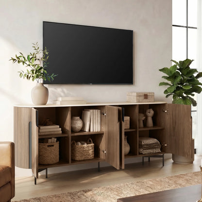 79" Blake 4-Door Travertine Top Sideboard
