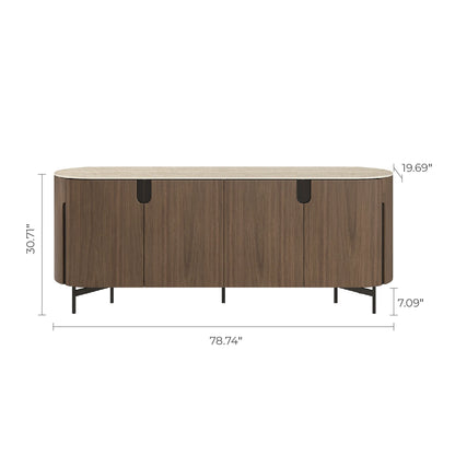 79" Blake 4-Door Travertine Top Sideboard