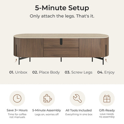 79" Blake Modern TV Stand with Travertine Top