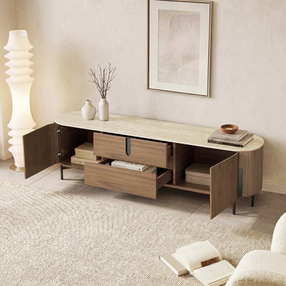 79" Blake Modern TV Stand with Travertine Top