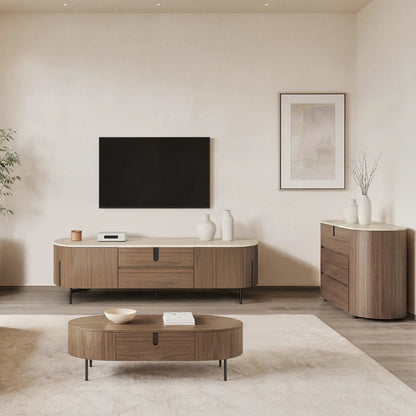 79" Blake Modern TV Stand with Travertine Top