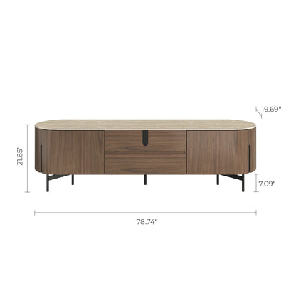 79" Blake Modern TV Stand with Travertine Top