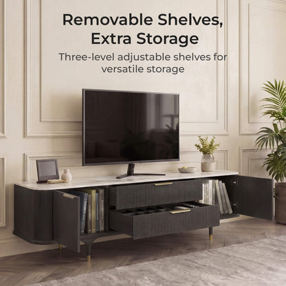 79" Irais Solid Wood TV Stand with Sintered Stone