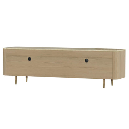 79" Renee Scandinavian Travertine Marble TV Stand with Woven Rattan