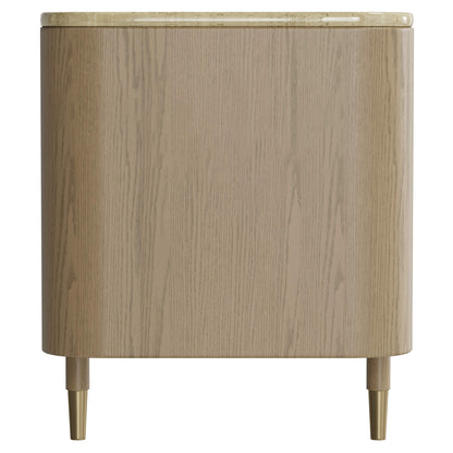79" Renee Scandinavian Travertine Marble TV Stand with Woven Rattan