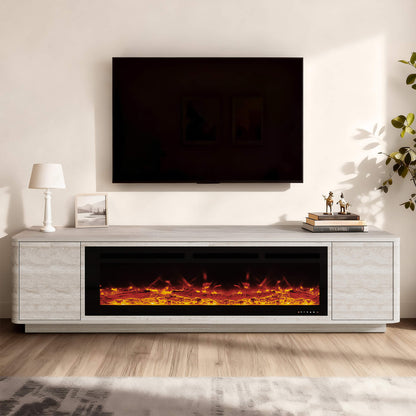 79" Aaron Travertine Electric Fireplace TV Stand
