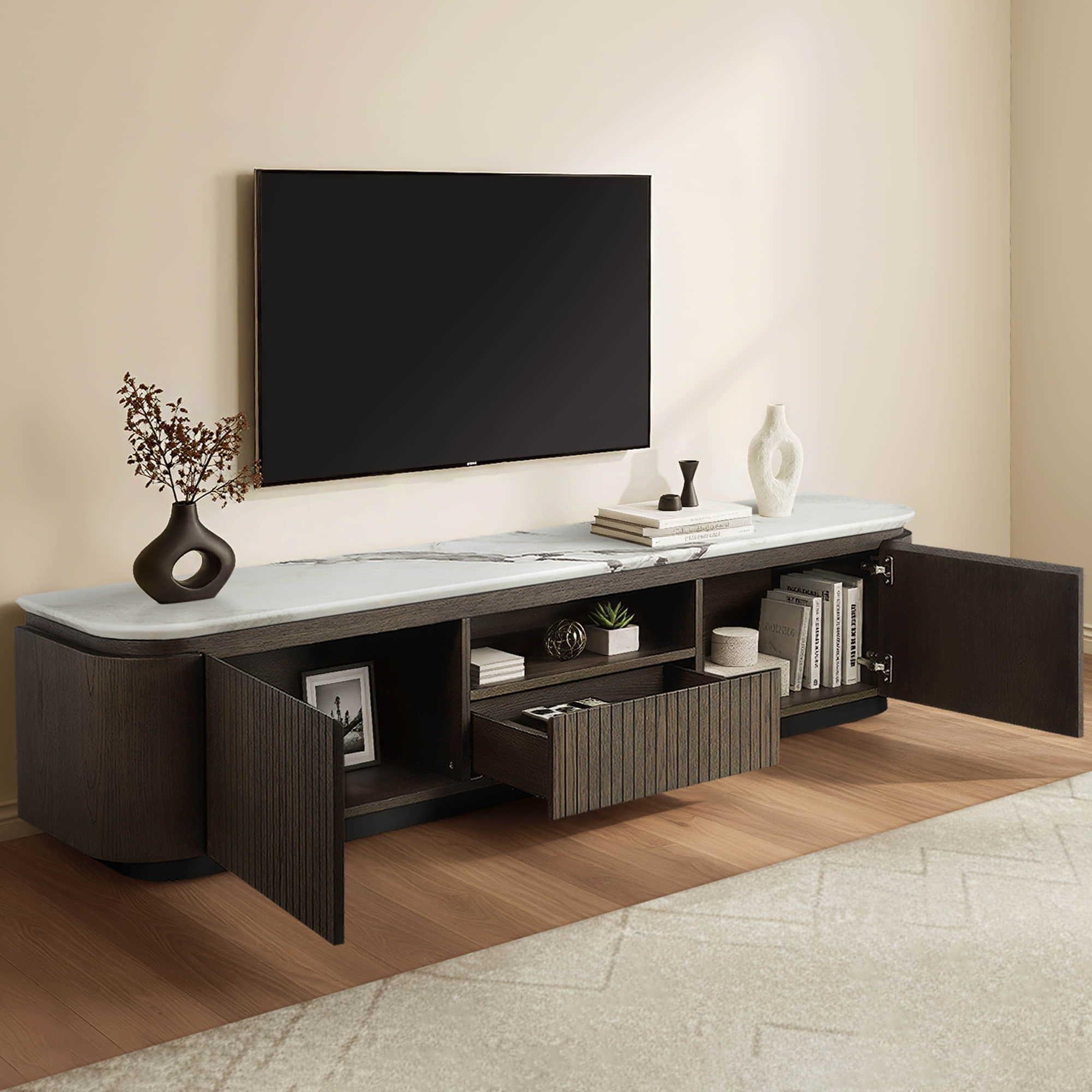 79" Moore Modern Marble Design Wood TV Stand with Drawer