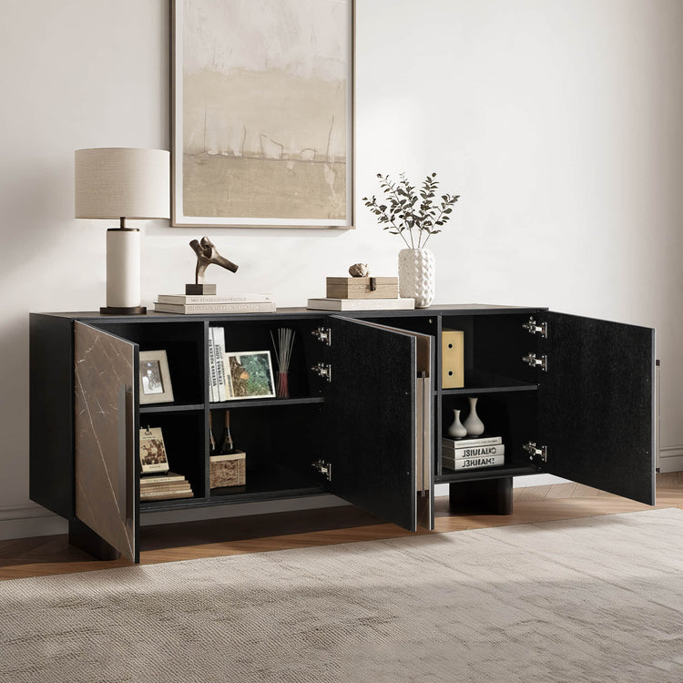 79-inch Vito black metal-accent sideboard with large capacity and ceramic doors
