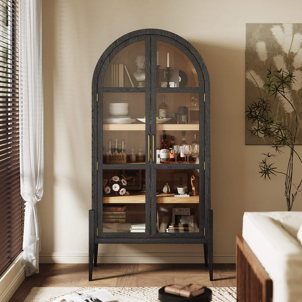 83" Kyle Solid Wood Arched Tall Cabinet Sideboard