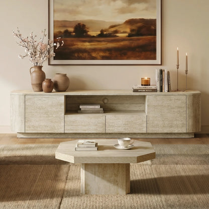 79" Aaron Modern Travertine Large-Capacity TV Console