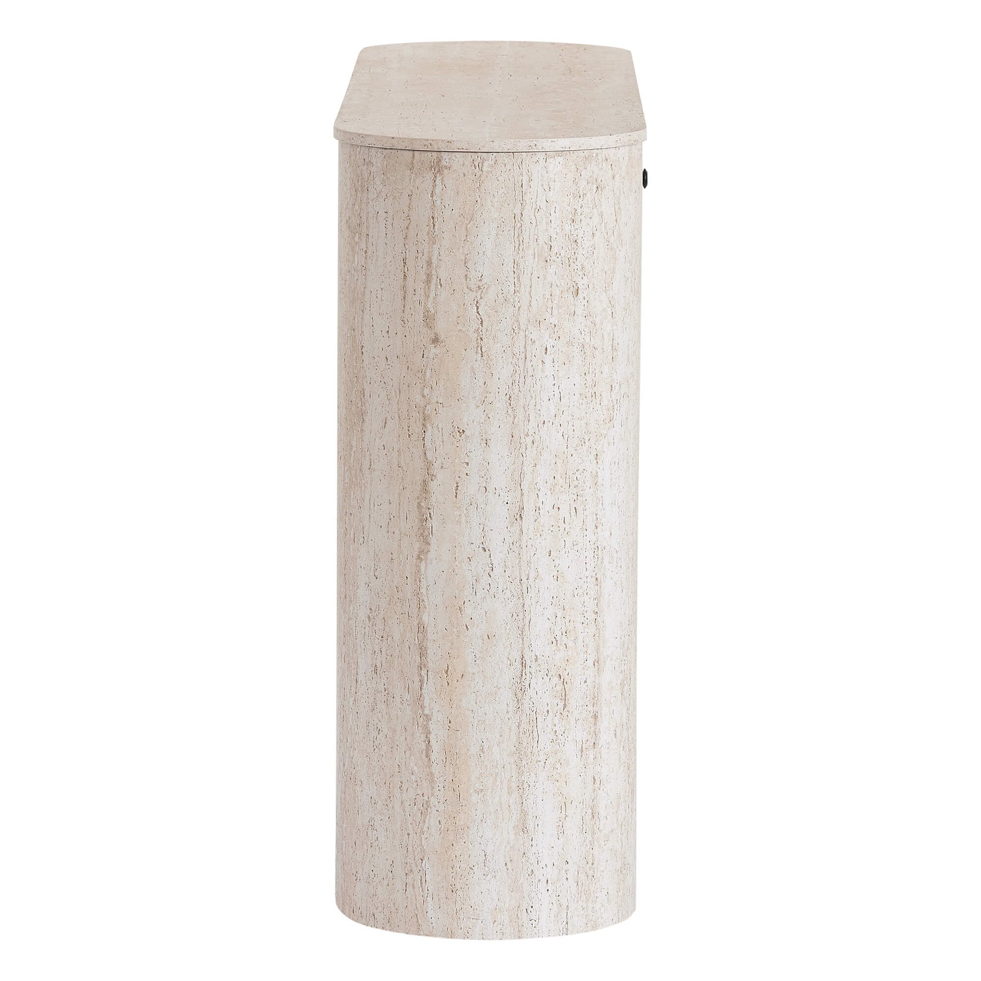 63" Aaron Travertine Electric Fireplace Sideboard with rounded top and textured finish.