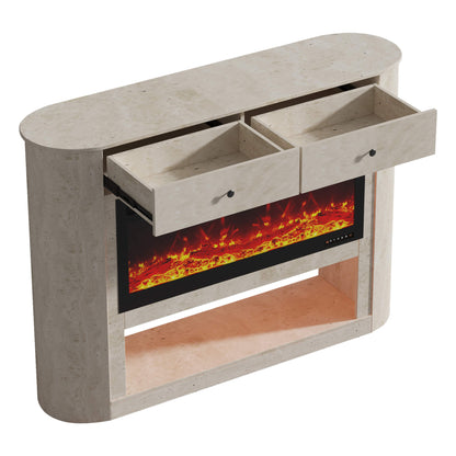 63" Aaron Travertine Electric Fireplace Sideboard