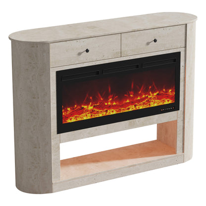 63" Aaron Travertine Electric Fireplace Sideboard