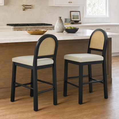 Abigail Rattan Curved Counter Stool with Performance Fabric
