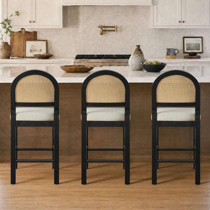 Abigail Rattan Curved Counter Stool with Performance Fabric