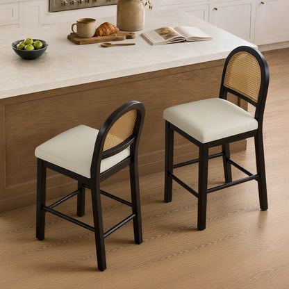 Abigail Rattan Curved Counter Stool with Performance Fabric