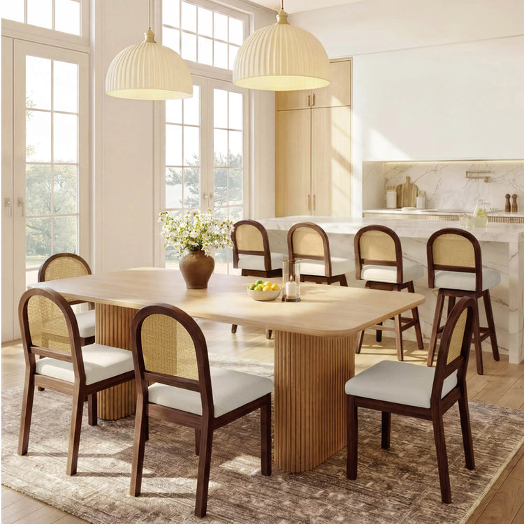 Abigail Upholstered Rattan Curved Dining Chair (Set of 2)