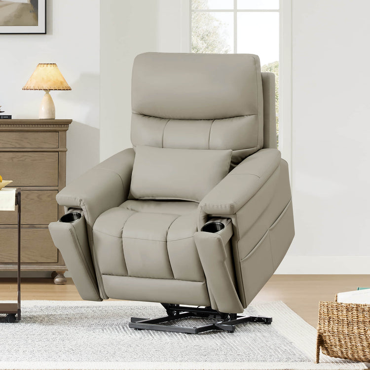 Addy Genuine Leather Lift Assist Power Recliner With Heat Massage