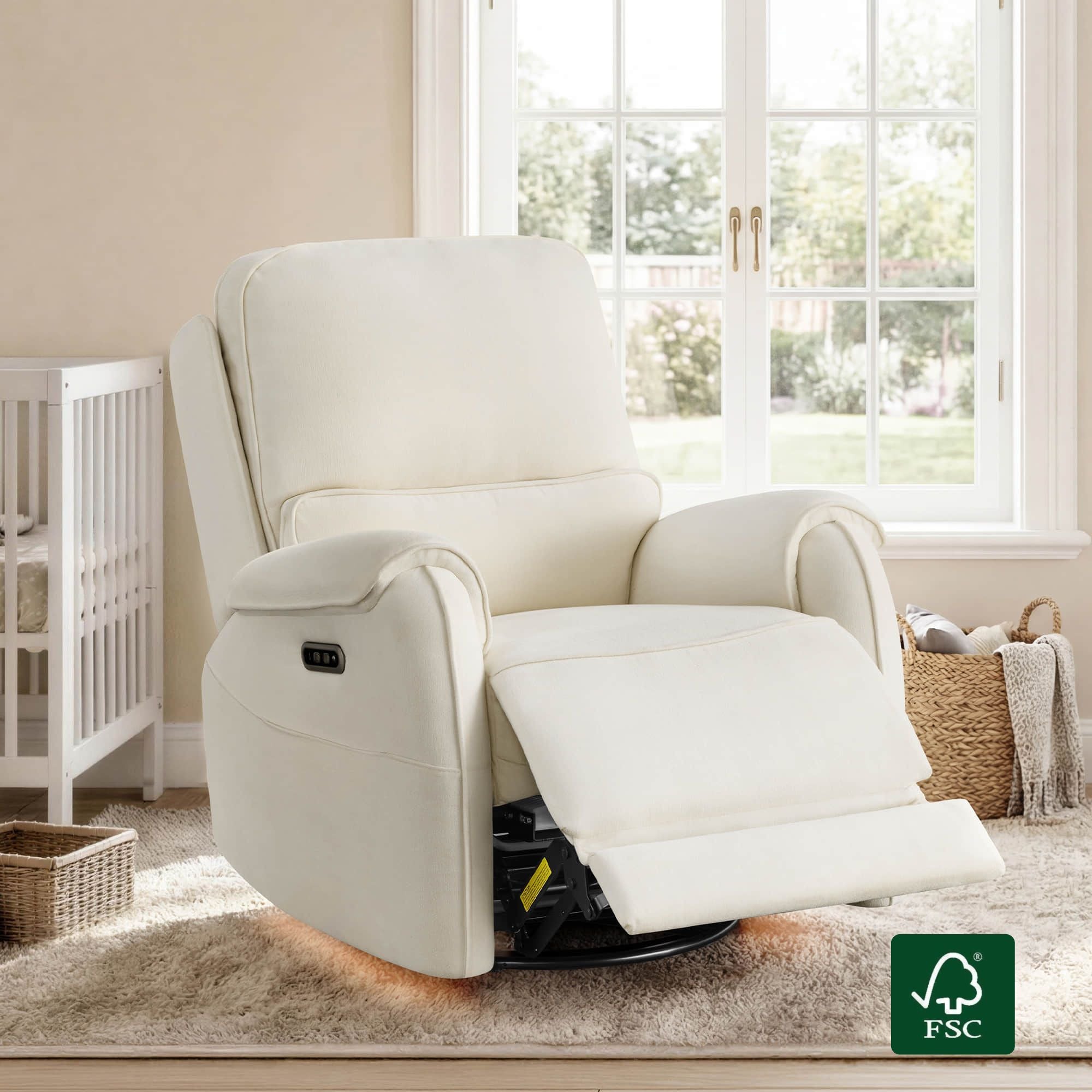 Alicia Power Swivel Nursery Glider Recliner with Nightlight