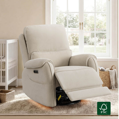 Alicia Power Swivel Nursery Glider Recliner with Nightlight
