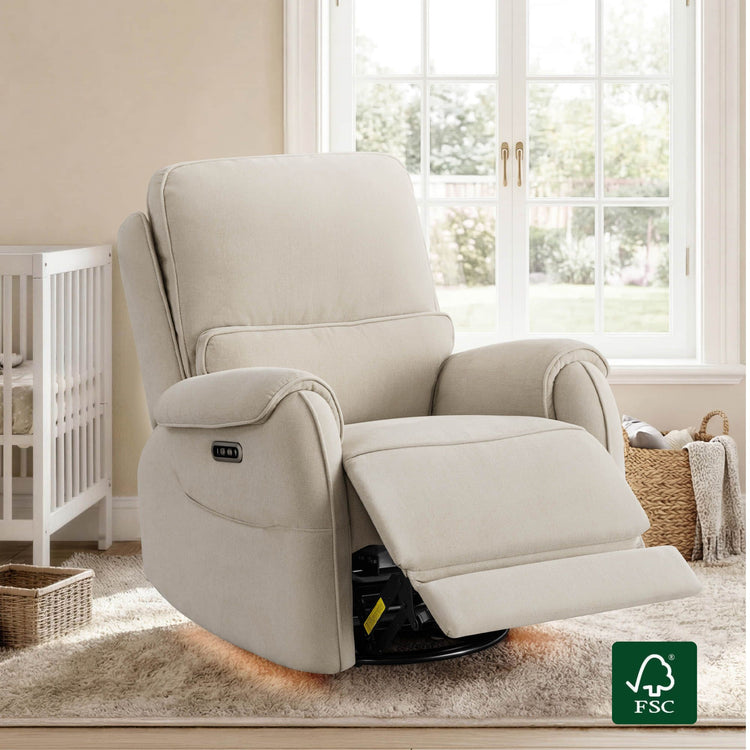Alicia Power Swivel Nursery Glider Recliner with Nightlight