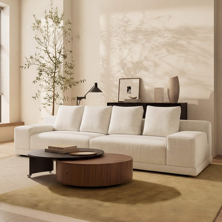 Alora 4-seater modern linen-blend sofa with wide arms in cream