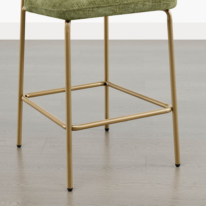 Amalia modern metal base barstool with gold frame and green upholstered seat