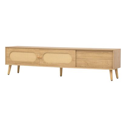 Anders Rattan TV Stand with Sliding Door and Drawer