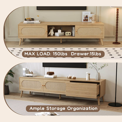 Anders Rattan TV Stand with Sliding Door and Drawer