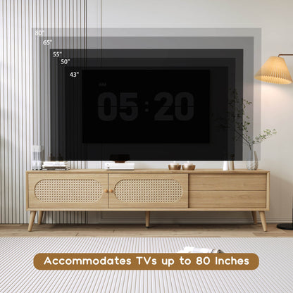 Anders Rattan TV Stand with Sliding Door and Drawer