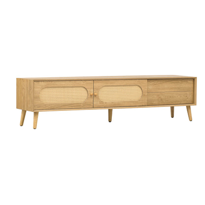 Anders Rattan TV Stand with Sliding Door and Drawer
