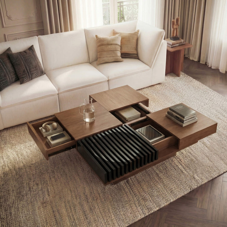 Ari Solid Wood Coffee Table with Modular Hidden Storage