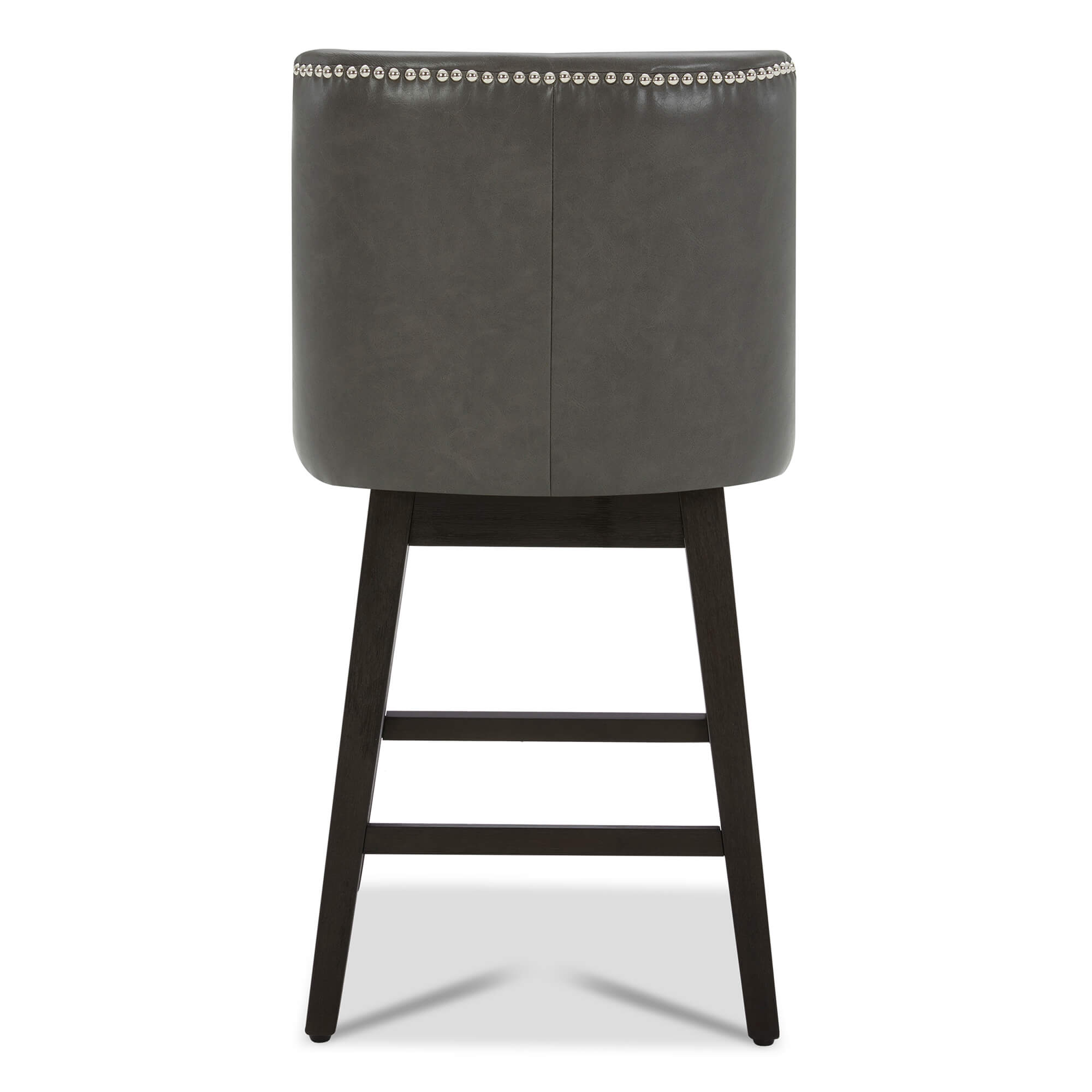 Back view of Asher swivel stool in dark gray upholstery with nailhead trim - CHITA Living