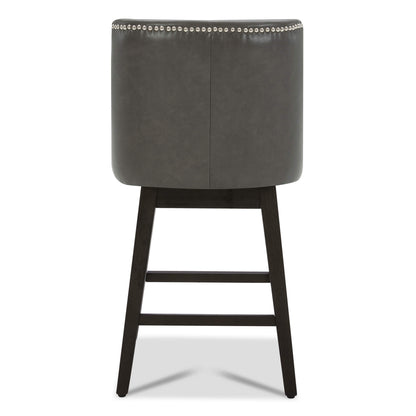 Back view of Asher swivel stool in dark gray upholstery with nailhead trim - CHITA Living