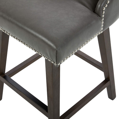 Asher swivel stool in dark gray faux leather with silver nailhead trim details - CHITA Living