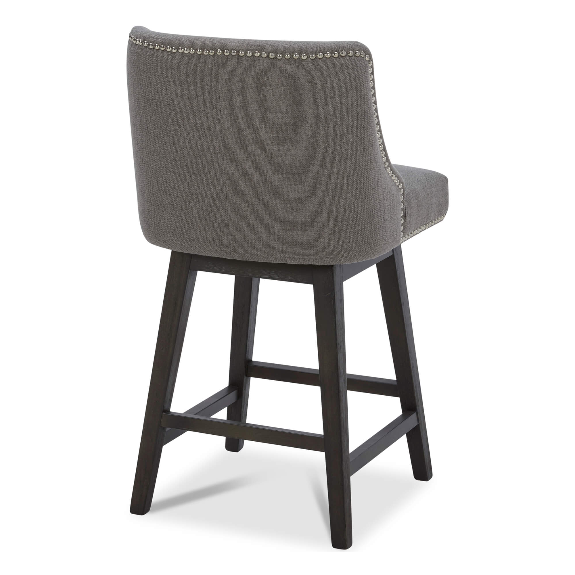 Back view of Asher swivel stool in gray upholstery with silver nailhead trim - CHITA Living