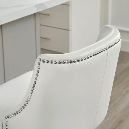 White Asher swivel bar stool featuring silver nailhead trim in modern kitchen setting - CHITA Living