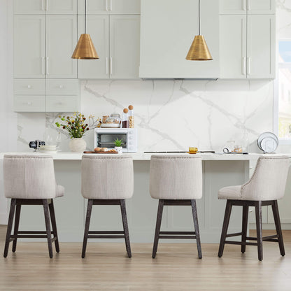 Light gray Asher swivel bar stools with nailhead trim at a modern kitchen island - CHITA Living