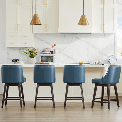 Teal Asher swivel bar stools with silver nailhead trim in modern kitchen - CHITA Living