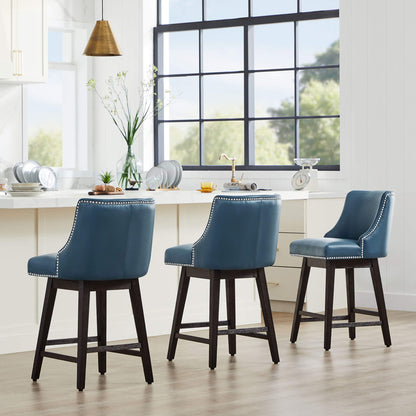 Teal Asher swivel stools with silver nailhead trim in contemporary kitchen setting - CHITA Living