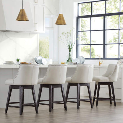 White Asher swivel stools with silver nailhead trim in a contemporary kitchen - CHITA Living